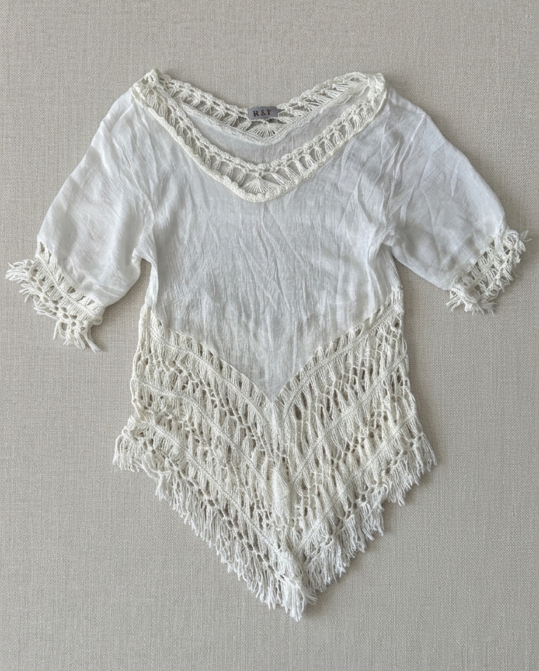 White Macramé Crochet Handkerchief Tunic/Cover up