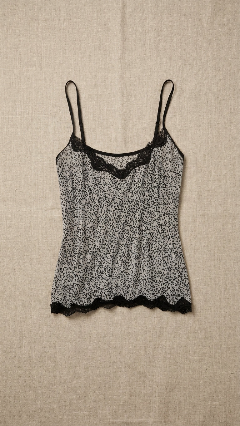 Lace-Trimmed Leopard Print Cami Tank Top