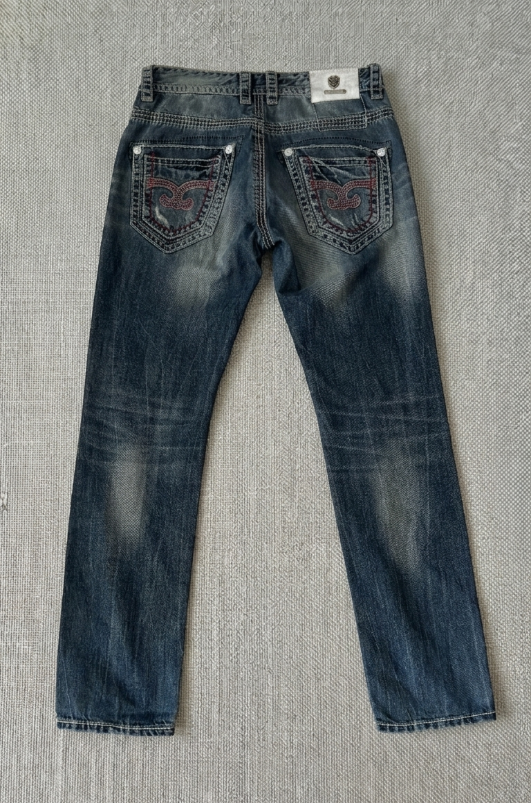 Vintage Blue Monkey Straight-leg Baggy Jeans