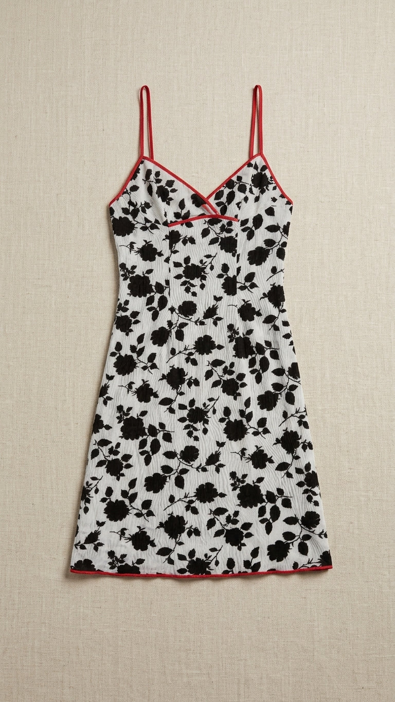 Contrast Trim Floral Jacquard Mini Slip Dress