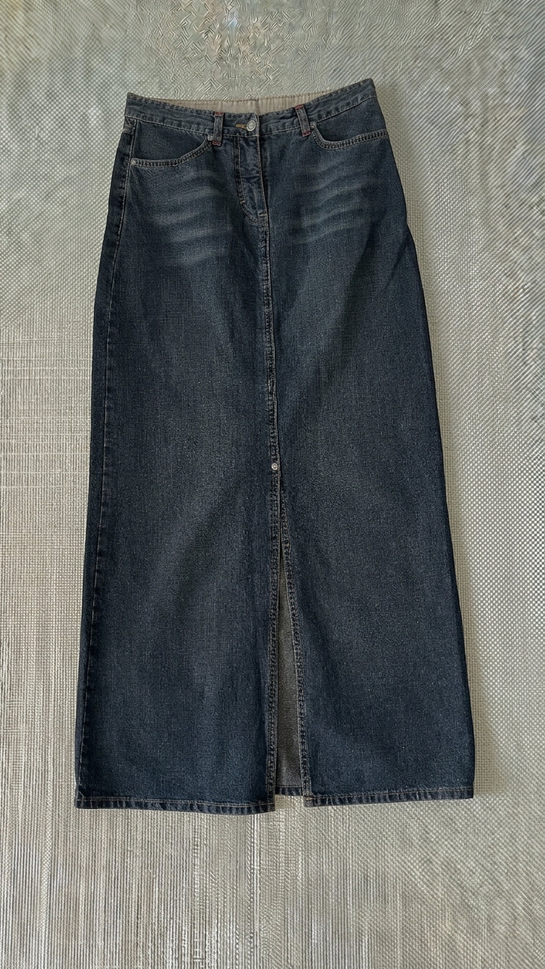 Vintage Dark Wash Denim Maxi Skirt