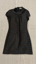 Plaid Cowl-Neck Short Sleeve Mid-Length Dress