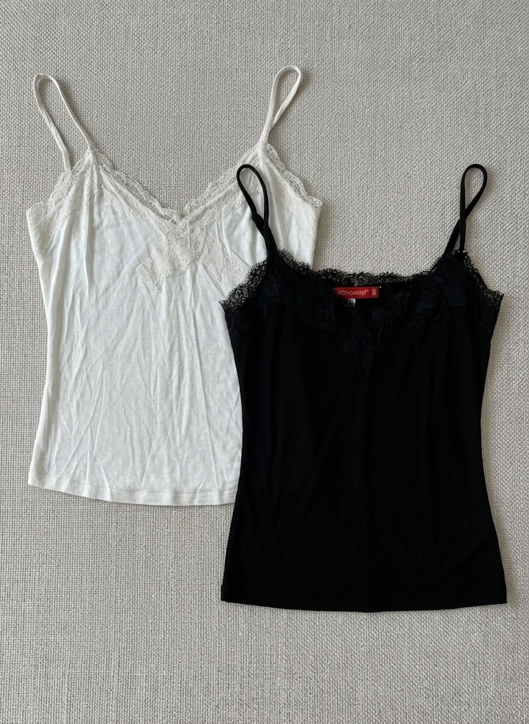 Lace-Trim Cami Set (Black & White)