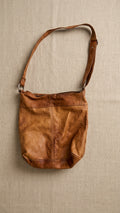 Vintage Distressed Cognac Leather Slouchy Crossbody Bag