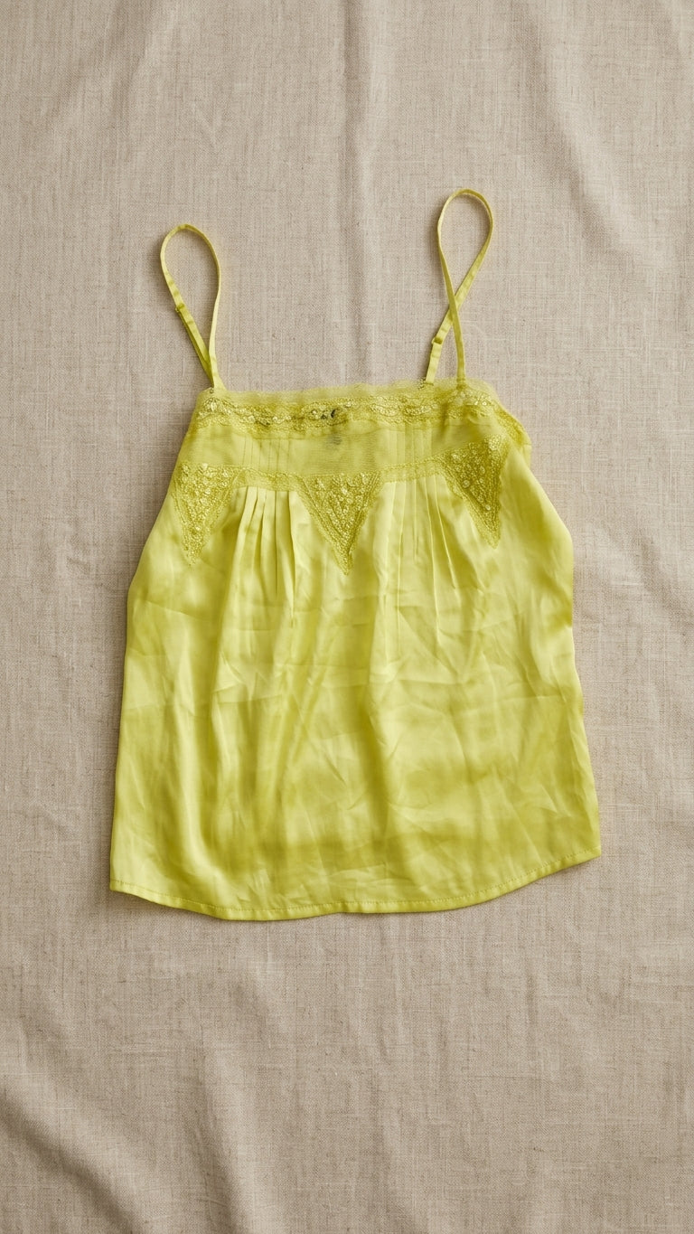 Embellished Silk Pleated Cami Tank Top