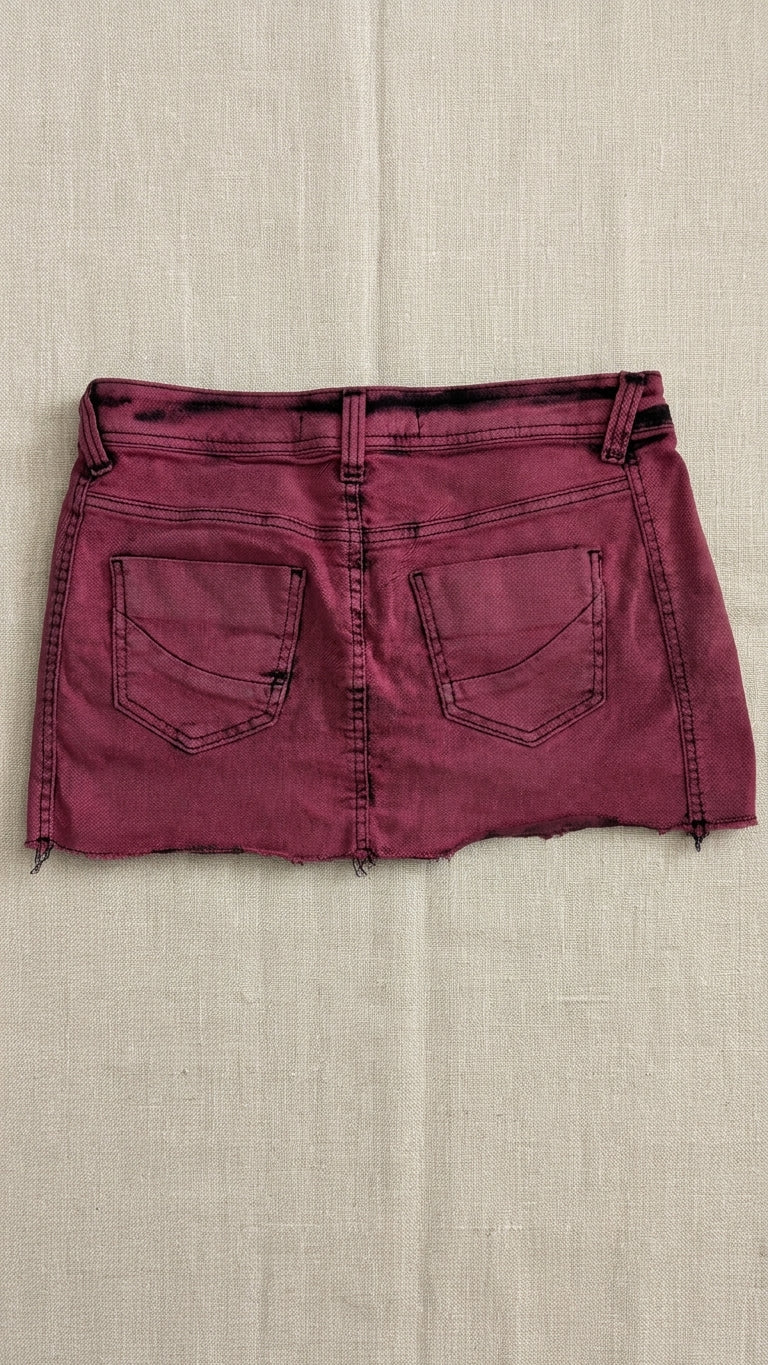 Pink Raw-Hem Low-Rise Micro Mini Skirt