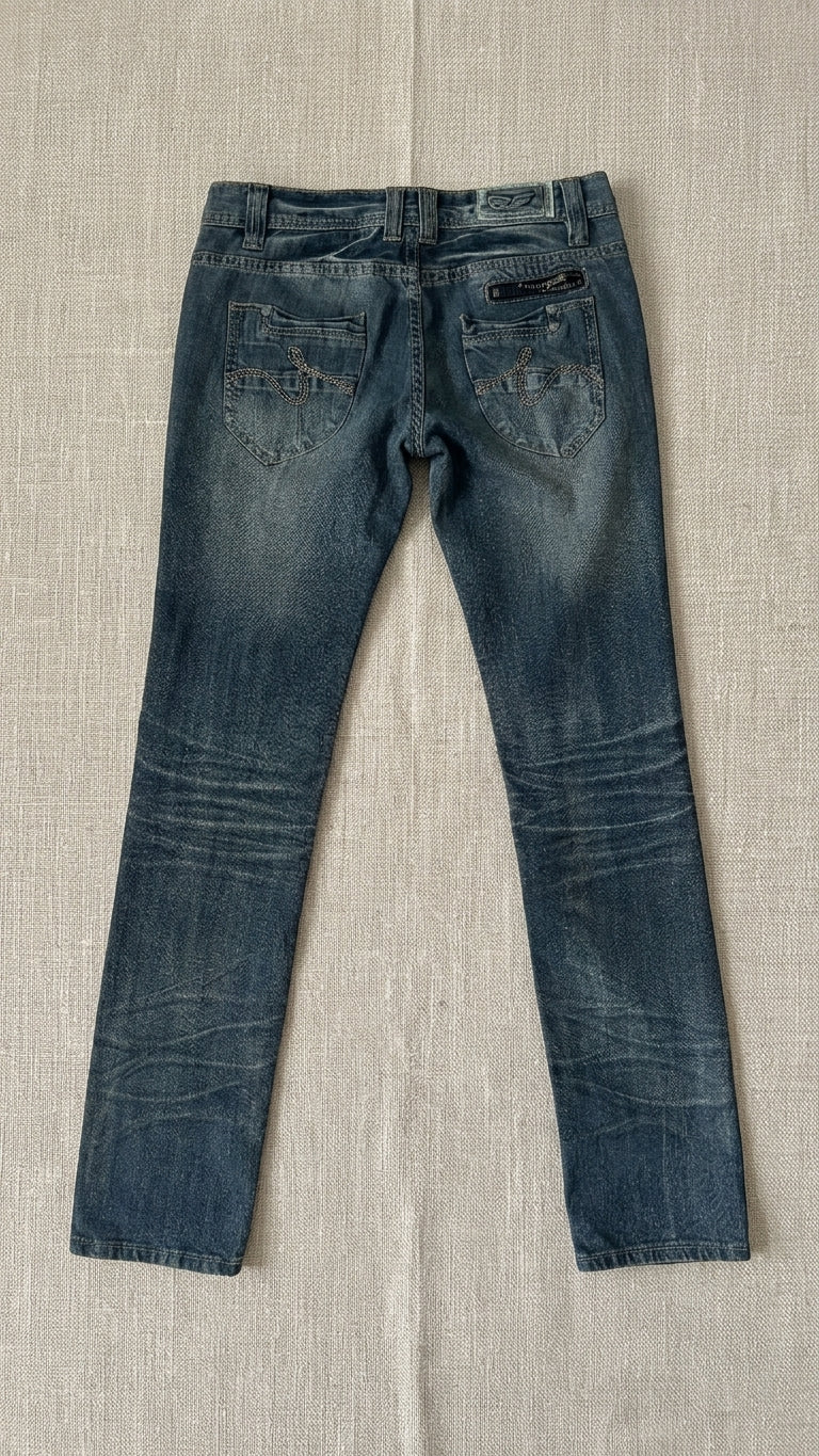 Vintage Low-Rise Zippered Pocket Straight Jeans