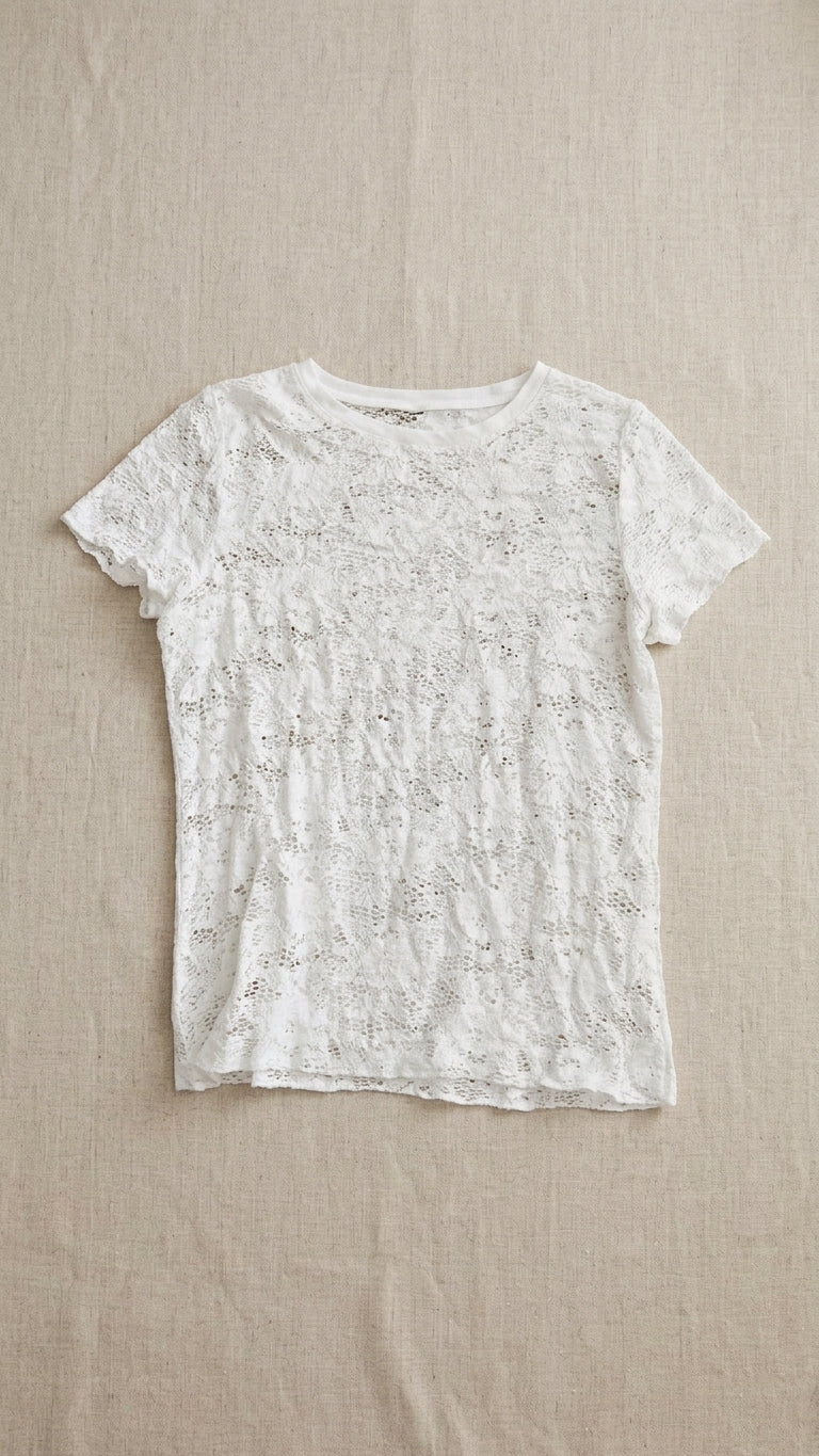 Sheer Floral Lace Crewneck T-Shirt