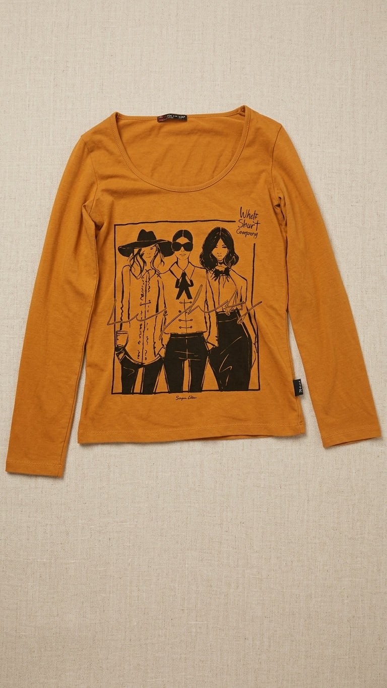 Mustard Yellow Graphic Illustration Long-Sleeve Top
