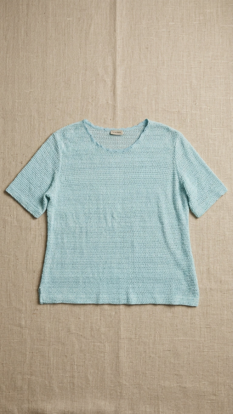 Open-Knit Short-Sleeve Sweater Top