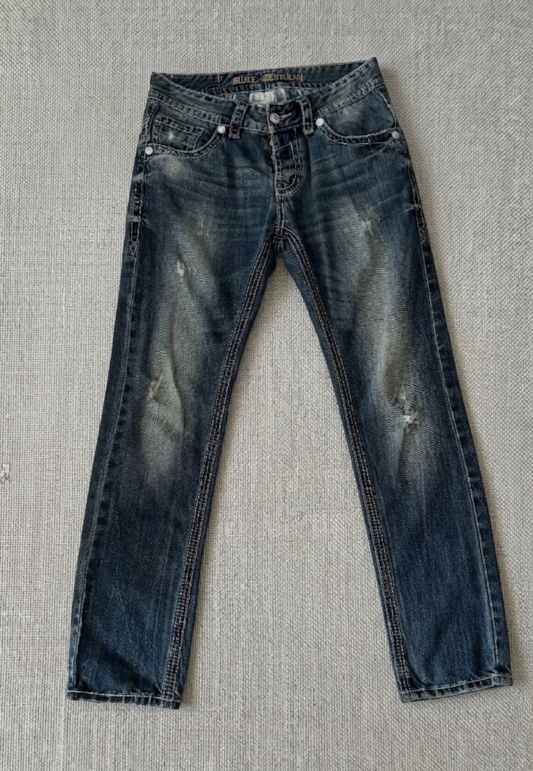 Vintage Blue Monkey Straight-leg Baggy Jeans