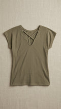 Mesh Crisscross Strappy V-Neck Short-Sleeve Top
