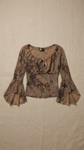 Floral Mesh Bell-Sleeve Milkmaid Top