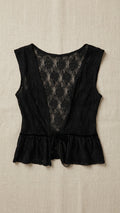 Sheer Floral Lace Tie-Front Peplum Vest