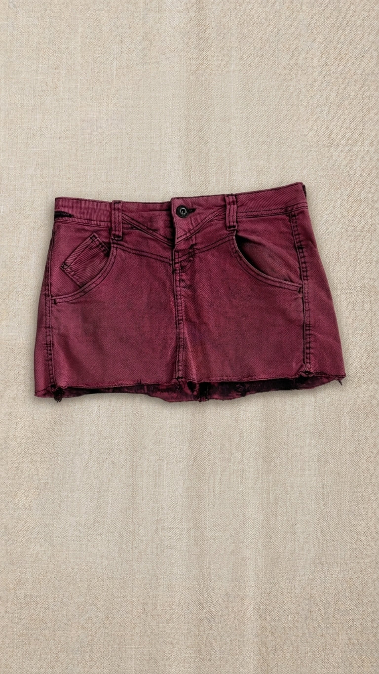 Pink Raw-Hem Low-Rise Micro Mini Skirt