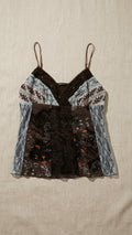 Mixed Print Lace-Trimmed Cami Baby-doll Top