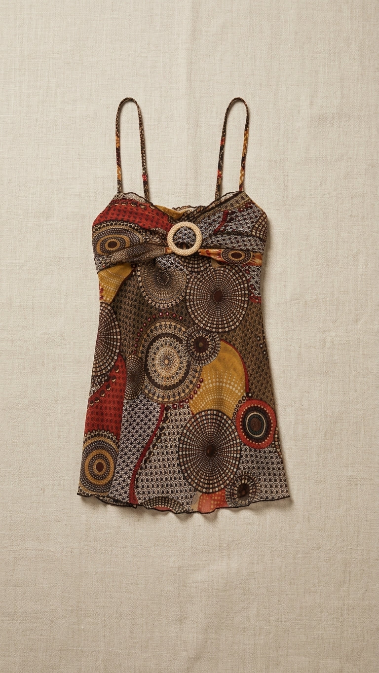 O-Ring Geometric Print Chiffon Cami Top