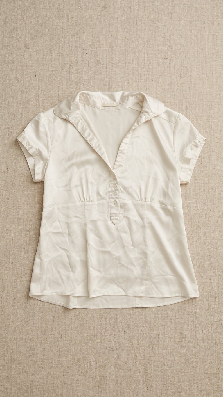 Satin Short-Sleeve Henley Blouse