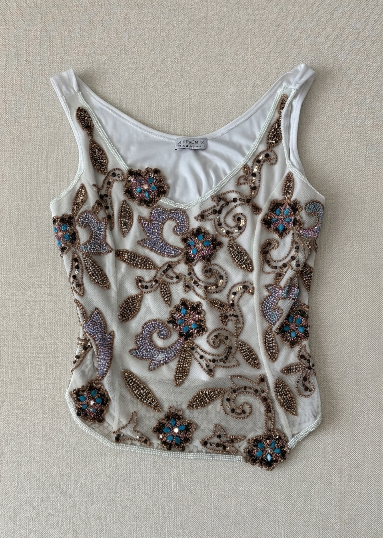 Vintage Gold & Turquoise Paisley Beaded Tank