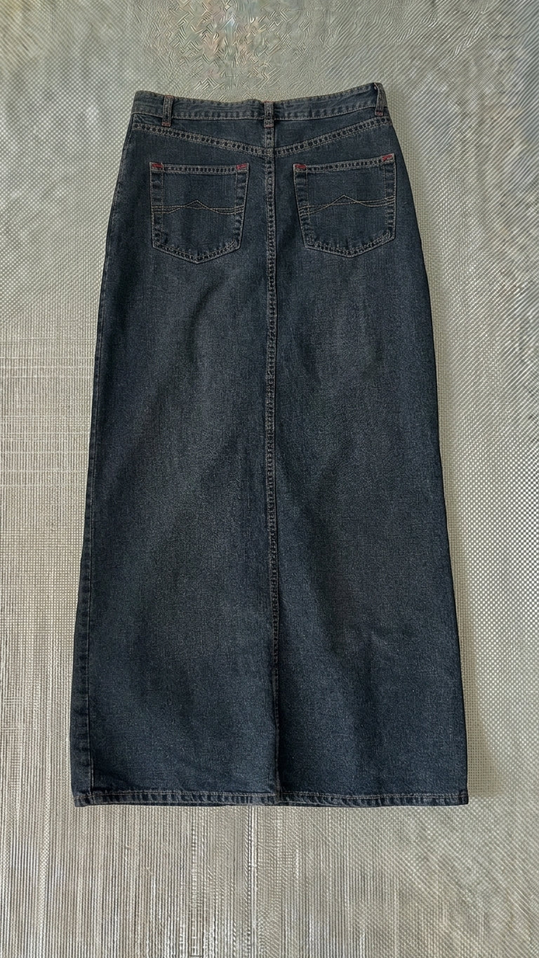 Vintage Dark Wash Denim Maxi Skirt