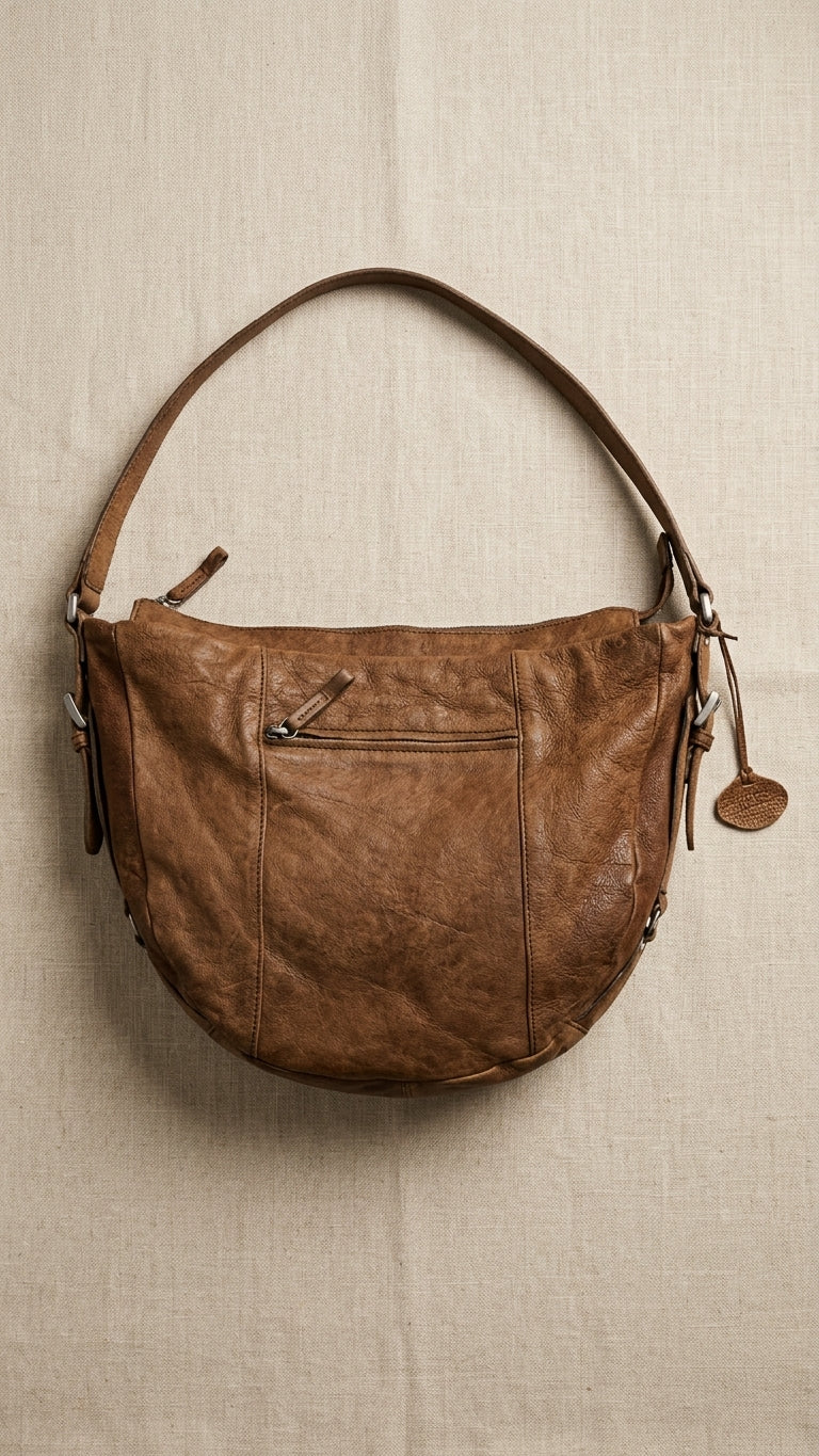 Leather Crescent Hobo Shoulder Bag