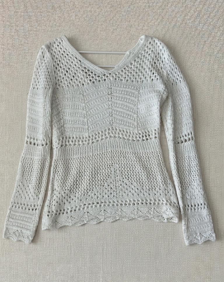 Boho Off-White Pointelle Mesh Knit Longsleeve