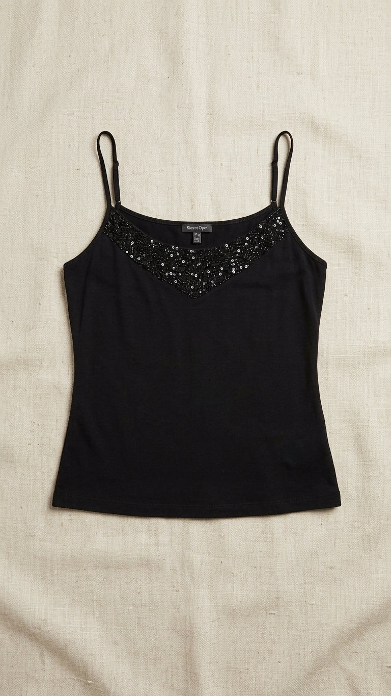 Beaded Sequin Neckline Cami Tank Top