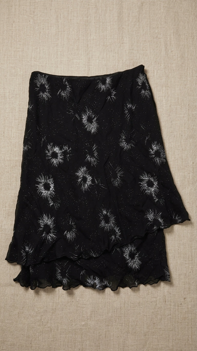 Glitter Starburst Asymmetric Layered Midi Skirt