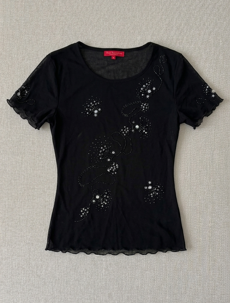 Gothic Floral Beaded Sheer Top